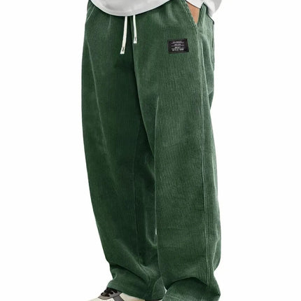 Men'S Corduroy Straight Leg Pants with Drawstring Waist,  Pockets, and Logo Design - Stretchy, Casual Fit for Everyday Wear