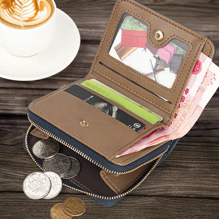 New European American Business Men's Patchwork Bifold Wallet Minimalist Foldable Zipper Slim Dollar Coin Purse