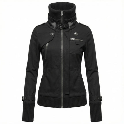 Womens Casual Black Hooded Jacket Zip Upeatshirt Ribbed Knit Collar  Long Sleeve Autumn Winter Streetwear Y2K Style Outerwear