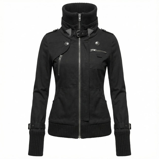 Womens Casual Black Hooded Jacket Zip Upeatshirt Ribbed Knit Collar  Long Sleeve Autumn Winter Streetwear Y2K Style Outerwear