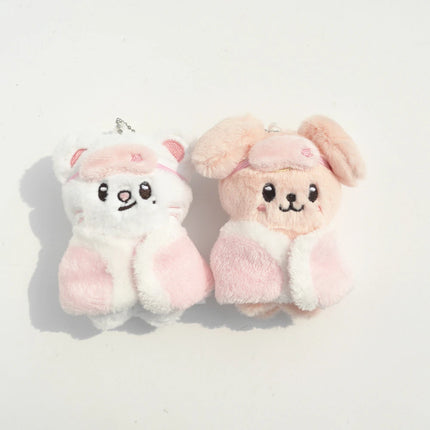 *-SKZOO Stray Kids Keychain Plush Toy Pajamas Eye Mask Keychain Decorative Animal Pink Series Mini Companion Doll DIY Products