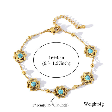 GANPUP 316L Stainless Steel Metal Gold Color Flower Heart Bracelet Bangle Texture Jewelry Trendy Wrist Chain for Women Men New