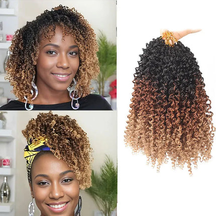 8" Yanky Twist Crochet Hair Ombre Brown Spring Twist Hair Senegalese Twist Crochet Hair with Curly Ends Synthetic Crochet Braids