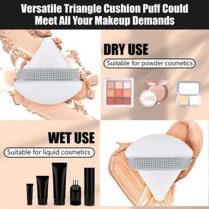 3Pcs Diamond Triangle Powder Puff Face Soft Makeup Tool Rhinestone Soft Smooth Sponge Velvet Makeup Sponge Cosmetics Accessories