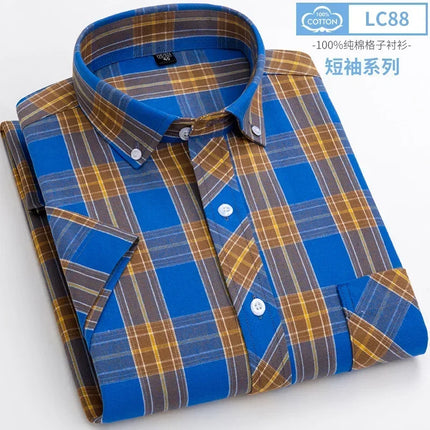 2026 Summer Cotton Plaid Short Sleeve Shirts For Men Plus Size Regular Fit Classic Young  England  Style Shirts Man's Clothing