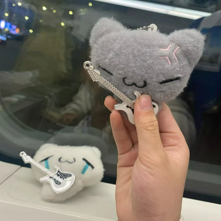 2pcs Cute Guitar Ghost Cat Couple Keychain Mini Crying Cat Doll Plush Keyring
