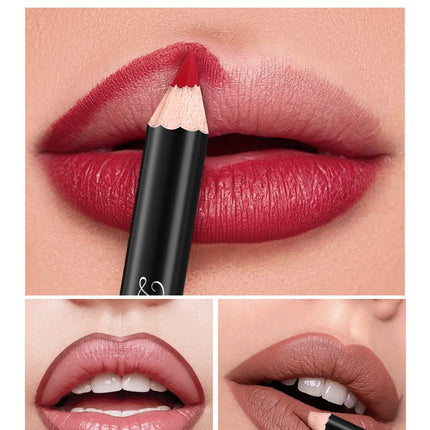 Long Lasting Matte Lip Liner 12 Colors Set Waterproof High Pigment Nude Wooden Pencil Lip Makeup Kit for Daily Use
