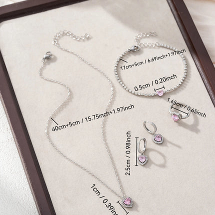 Charm Simple Cube Zirconia Love Design Pendant Necklace Ring Earrings Bracelet Set Banquet Jewelry