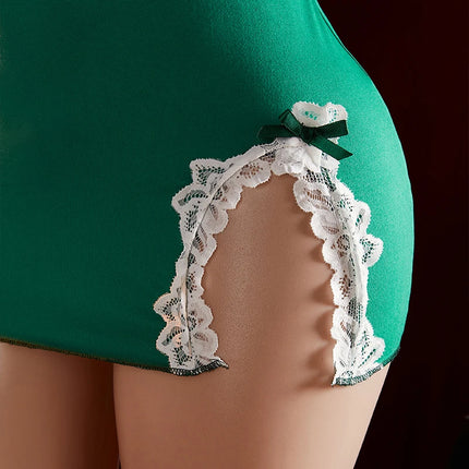 Sexy Deep V Teddy Doll Tight Fitting Woman Sexy New Green Lingerie For Women Hot Pajamas Dress Erotic Night Dress Set Costumes