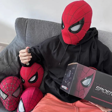 Hot In Stock 1:1 Scale Miles Spider-Man Electronic Mask With Moving Glowing Eyes Ring Control Cosplay Toy Gift For Boys Gift