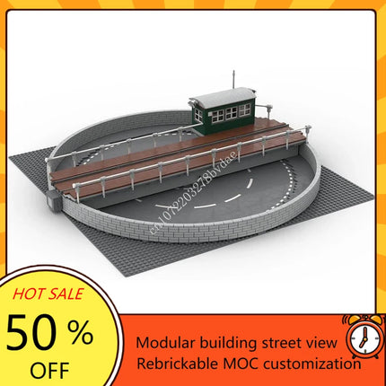 5286PCS MOC Creative Modular Train Station Set with Turntable Roundhouse Custom Custom Puzzle Children's Birthday Christmas Toys