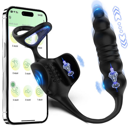 Anal Vibrator Prostate Massager with Cock Ring Buttplug Stimulator with 9 Speeds Vibrating Modes Adult Sex Toys for Men Gay