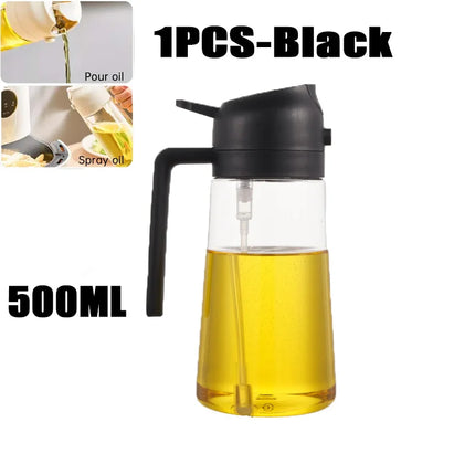 New 470ml Oil Spray Pot 2-in-1 Plastic Household Kitchen Oil Bottle Nebulizing Mist Filling Cooking Oil Spray Pot Dual Use