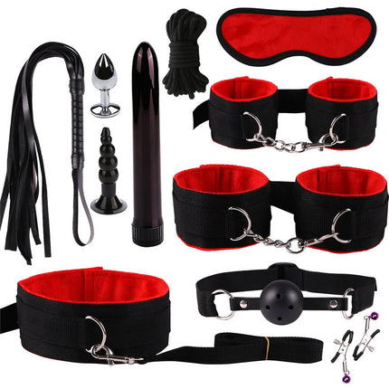Exotic Accessories Nylon Sex Bondage Set Sexy Lingerie Handcuffs Whip Rope Anal Vibrator Adult Sex Toy for Couples