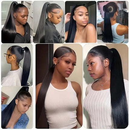 10-24 Inch Straight Drawstring Ponytail Human Hair Extensions 12A Brazilian Remy 100% Human Hair Ponytail 100g/pc For women