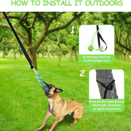 Spring Pole Dog Rope Toys, Dog Interactive Tether Tug of War Toy, Indoor/Outdoor Bungee Hanging Dogs Toy
