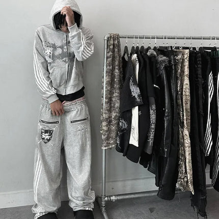 Y2K Gothic Punk Printed Men's and Women's Street Fashion Hooded Sports Shirt Hip Hop Retro Harajuku Loose Zip-up Hoodie