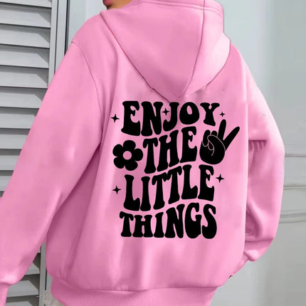 Funny Enjoy The Little Things Hoodie, Cute Positive Sayings Sweatshirt For Strong Women, Inspirational Quotes Pullover Tops
