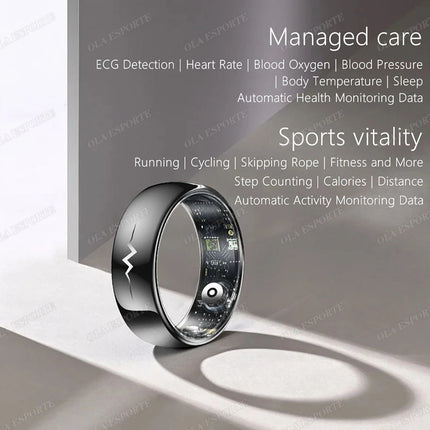 New ECG Smart Ring Men Women Bluetooth Blood Heart Rate Blood Oxygen Health Monitoring Multi Sports 5ATM Waterproof smartring