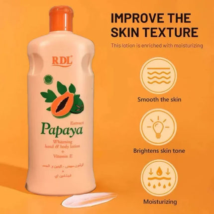 RDL Papaya Whitening Hand Body Lotion+vitamin E 600ml Moisturizing Brightening Skin Tone Smoothing Antioxidant Nourish Skin Care