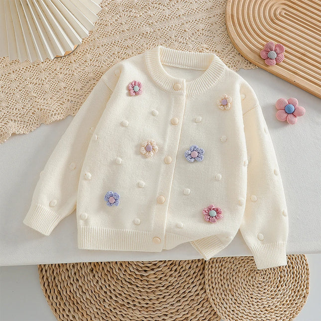 Girls' Knitted Cardigan 2-8 Years Soft Sweater Coat with Colorful Flowers Fashion Toddler Girl Autumn Winter Top