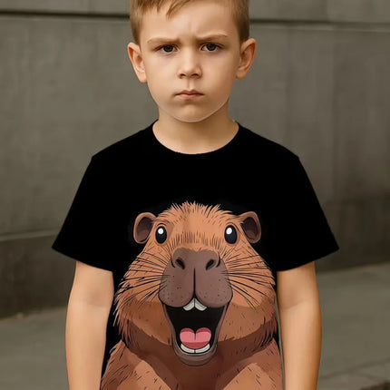 Cute Capybara Boy Clothes Cartoon Graphic Short Sleeve Tee Boy Child T-Shirt Summer Loose Top Fashion Kids Clothes Boys Clothing