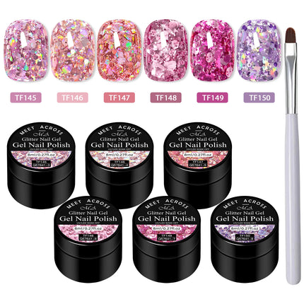 7PCS/SET Glitter Nail Polish,Sparkly Shiny UV LED Soak Off 6Colors Gel Polish Kit Home DIY Manicure Nail Salon Varnish With Tool