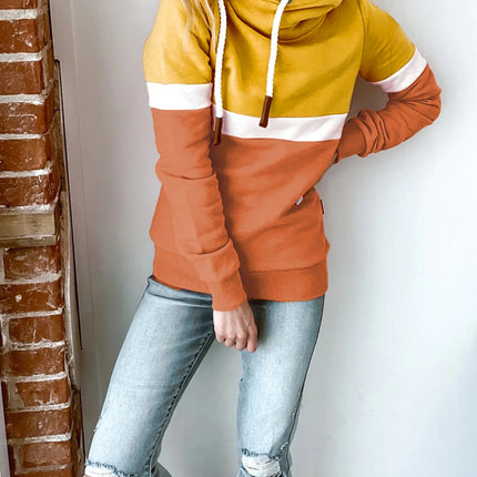 Women's sweatshirt 2024 new autumn and winter solid color stitching casual high collar hooded cross-border sweatshirt for women