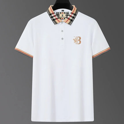 Luxury brand short sleeve men's polo shirt summer high-end fashion plaid embroidery lapel casual T-shirt breathable cotton top