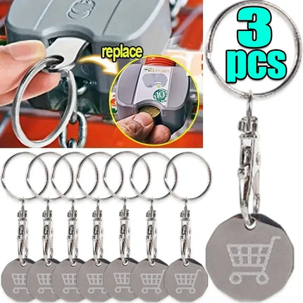 1/3PCS Trolley Tokens Keychains Universal Small Metal Stainless Steel Portable Shopping Cart Tokens Key Ring Ornament Decoration