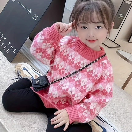 Children's Sweater Winter New Style Girls' and Boys' Pullover Round Neck Knitwear Baby Upper Body Warm Clothing