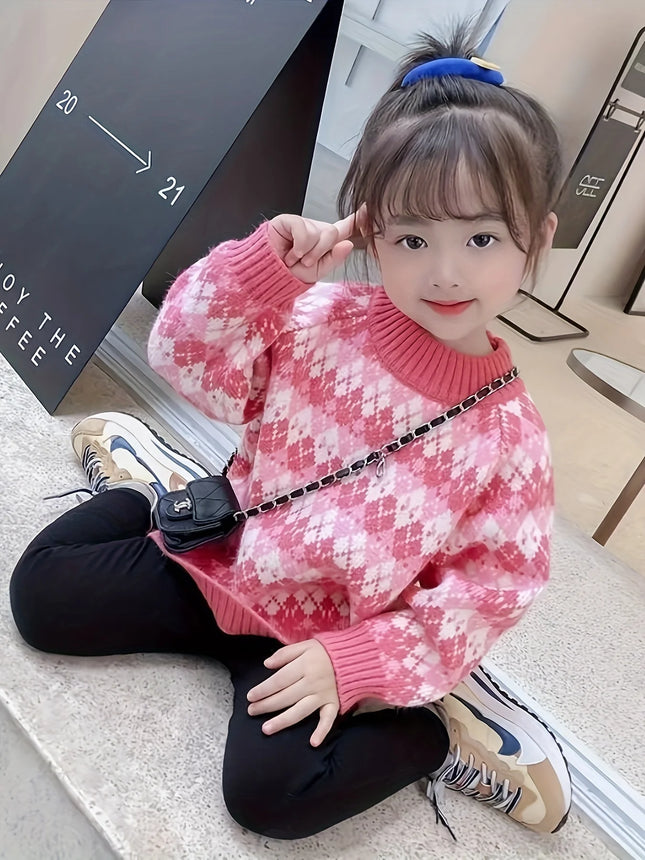 Children's Sweater Winter New Style Girls' and Boys' Pullover Round Neck Knitwear Baby Upper Body Warm Clothing