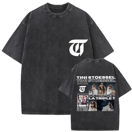 Singer Tini Stoessel Futtura Album 2025 Graphic T Shirts Men Women Fashion Casual Washed Vintage T-shirt Fans Gift Streetwear
