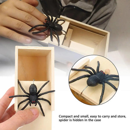 Spider Prank Box Wooden Prank Toy & Jump Scare Prank Realistic Jumping Spider Surprise Funny Gag Toy for Kid Halloween Xmas Gift