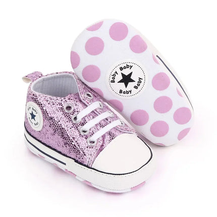 2024 Newborn Sequined Canvas Baby Sneakers Casual Baby Boys Girls Toddler Multi-Color Soft Sole Non-slip Walking Shoes
