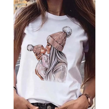Cartoon Mom Son Daughter Printed Kids T-Shirt Summer Casual Harajuku Girls Boys Short Sleeve Fashion Cotton Children Clothes Tops