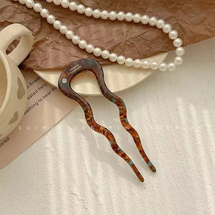1pc Elegant Minimalist U-shaped Acetate Hairpin for Buns, 2025 New Style Hair Accessory