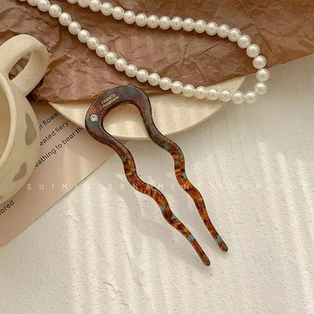 1pc Elegant Minimalist U-shaped Acetate Hairpin for Buns, 2025 New Style Hair Accessory