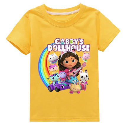 Gabby's Dollhouse Funny Anime Theme Summer Boys and Girls Cotton Fashion Cartoon Short Sleeve Casual T-shirt O-neck Short Sleeve
