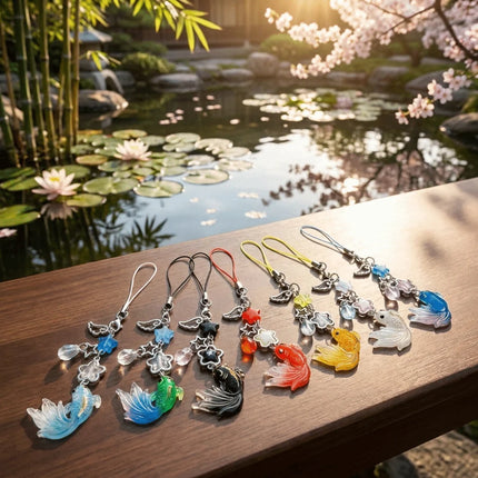 Plastic Lucky Koi Phone Pendant Crystal Beads Unique Mobile Phone Chain Simulation Fish Lightweight Beaded Keyring School