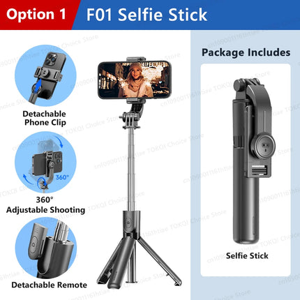 TOKQI Selfie Stick Tripod Phone Stand Portable Mini Tripod with Wireless Bluetooth for Android and Iphone Cell phones Shoot Vlog