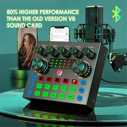 Live Sound Card V8S Audio USB External Sound Card Bluetooth Microphone Mixer Voice Changer Live Streaming Audio Sound Mixer