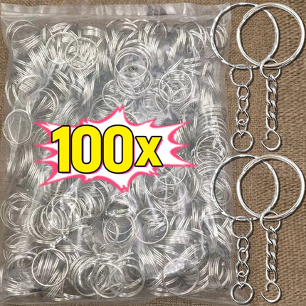 50/100pcs Stainless Steel Metal Blank Keyring Keychain Split Rings DIY Keyfob Keys Ring Lobster Clasp Key Pendant Chains Buckles