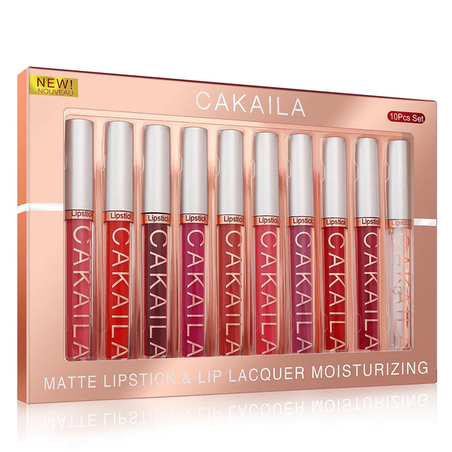 10pcs/set Nude Lip Gloss Matte Velvet Lipstick Waterproof Long-lasting Liquid Lipstick Women Moist Lip Tint
