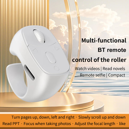 New BT 5.3 Ring Remote Control One Click Selfie Page Turning Roller Fingertip Controller for Phone Liking Scrolling Hands Free