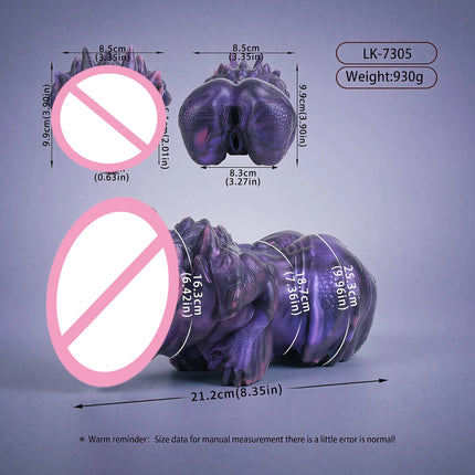 SHAZ Fantasy Purple Dragon with Breast Shaped Masturbator, Body-Safe Platinum Silicone Dual Channel Stroker, Male Pleasure Toy