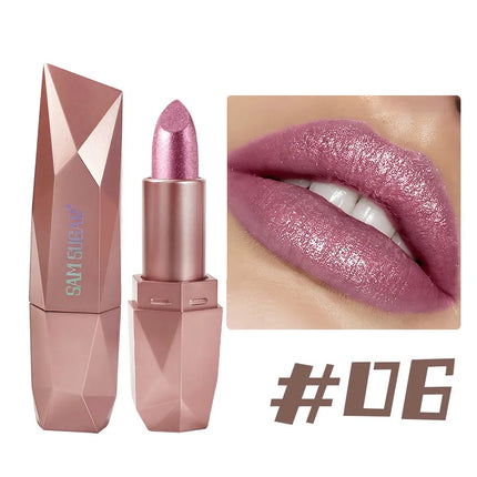 Pearlescent Pink Glitter Velvet Lipstick Metallic Diamond Lipsticks Waterproof Lasting Shimmer Lips Gloss Women Makeup Cosmetic