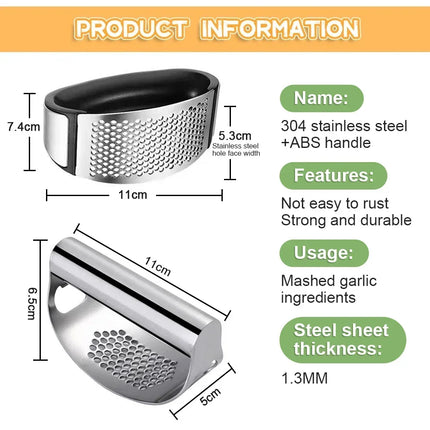 1/2pcs Stainless Steel Garlic Press Crusher Manual Garlic Chopper Garlic Chopping Tools Fruits Vegetables Home Kitchen Gadget
