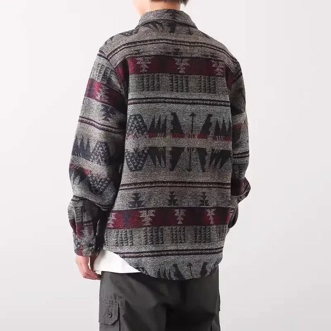 Trendy Men's Woolen Jacket Spring Autumn Casual Style Shirt Patchwork Design Sensibility Chinese National Fashion Overwear