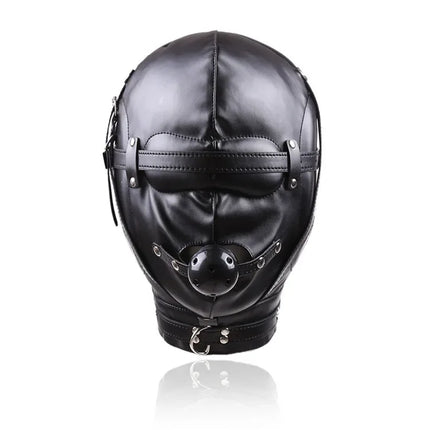 BDSM Sex Black Pu Leather Head Bondage Hood Mask Open Eye Mouth with Erotic Couple Flirting Toys Adjustable Mask Cosplay Harness